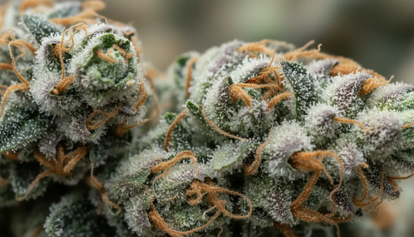 Close-up of premium hemp flower buds showing trichomes
